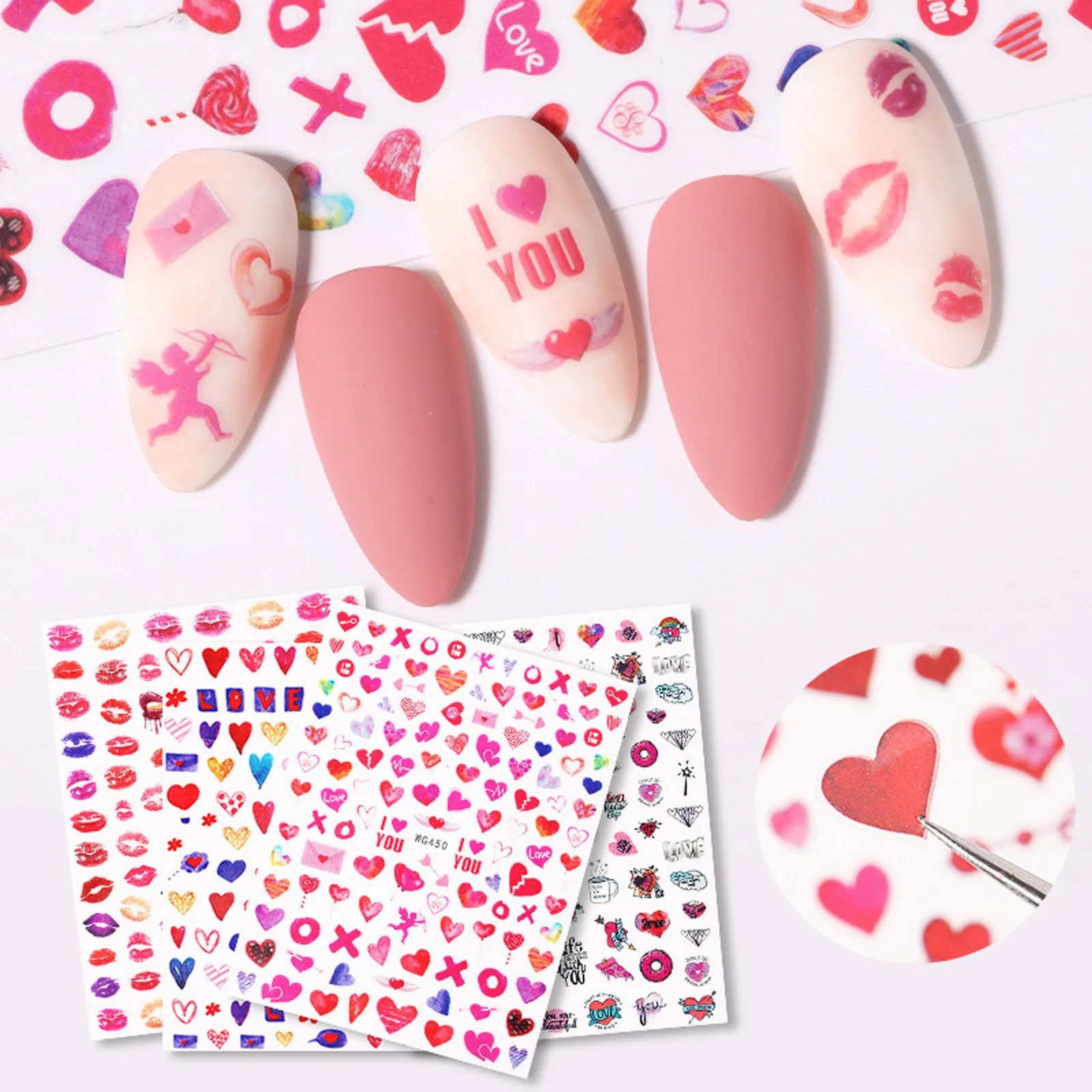 Наклейка для ногтей на День святого Валентина 3d дизайн с клейкой аппликацией