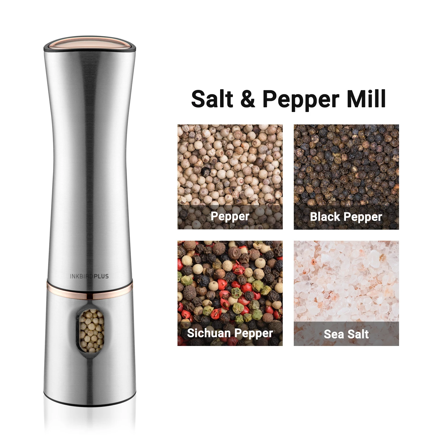 inkbird electric millkitchen salt and pepper grinderone hand operation adjustable coarseness kitchenware kitchen tool gadget free global shipping