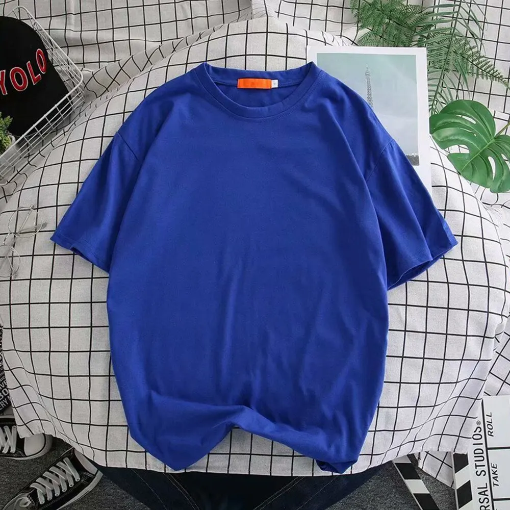 

2021 Basic Cotton T Shirt Men Summer New Oversized Solid Tees 7 Color Casual Loose Tshirt Korean O Neck Male Tops Plus Size