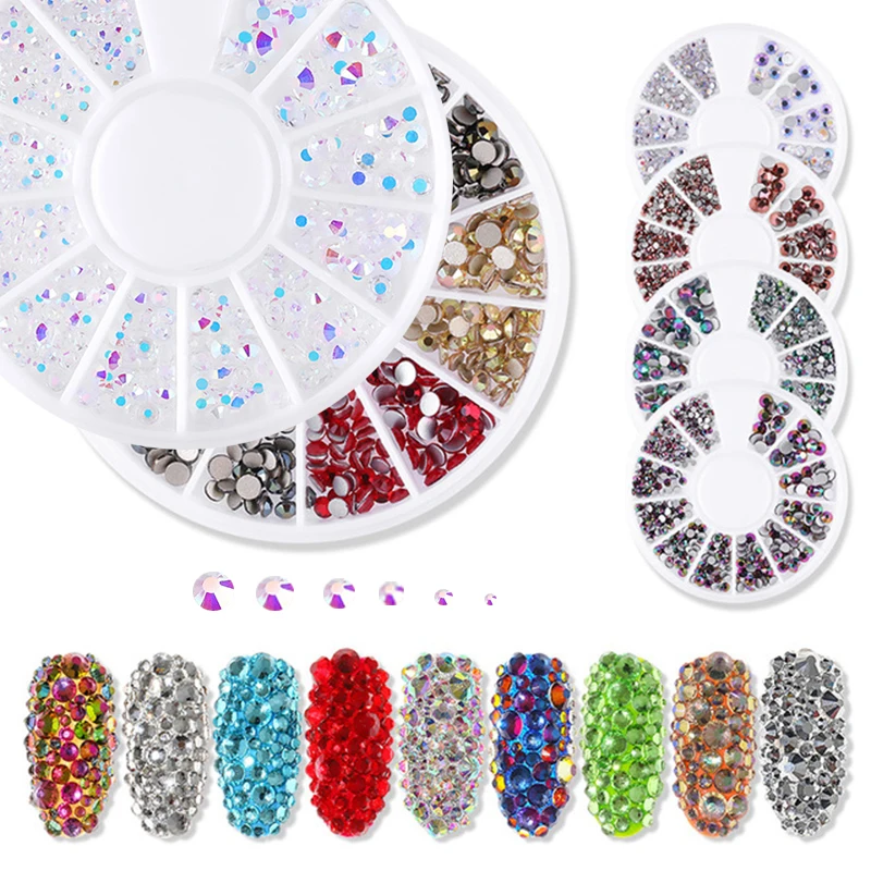 Новинка 1 колесо кристаллы смешанного размера разноцветные Стразы для ногтей