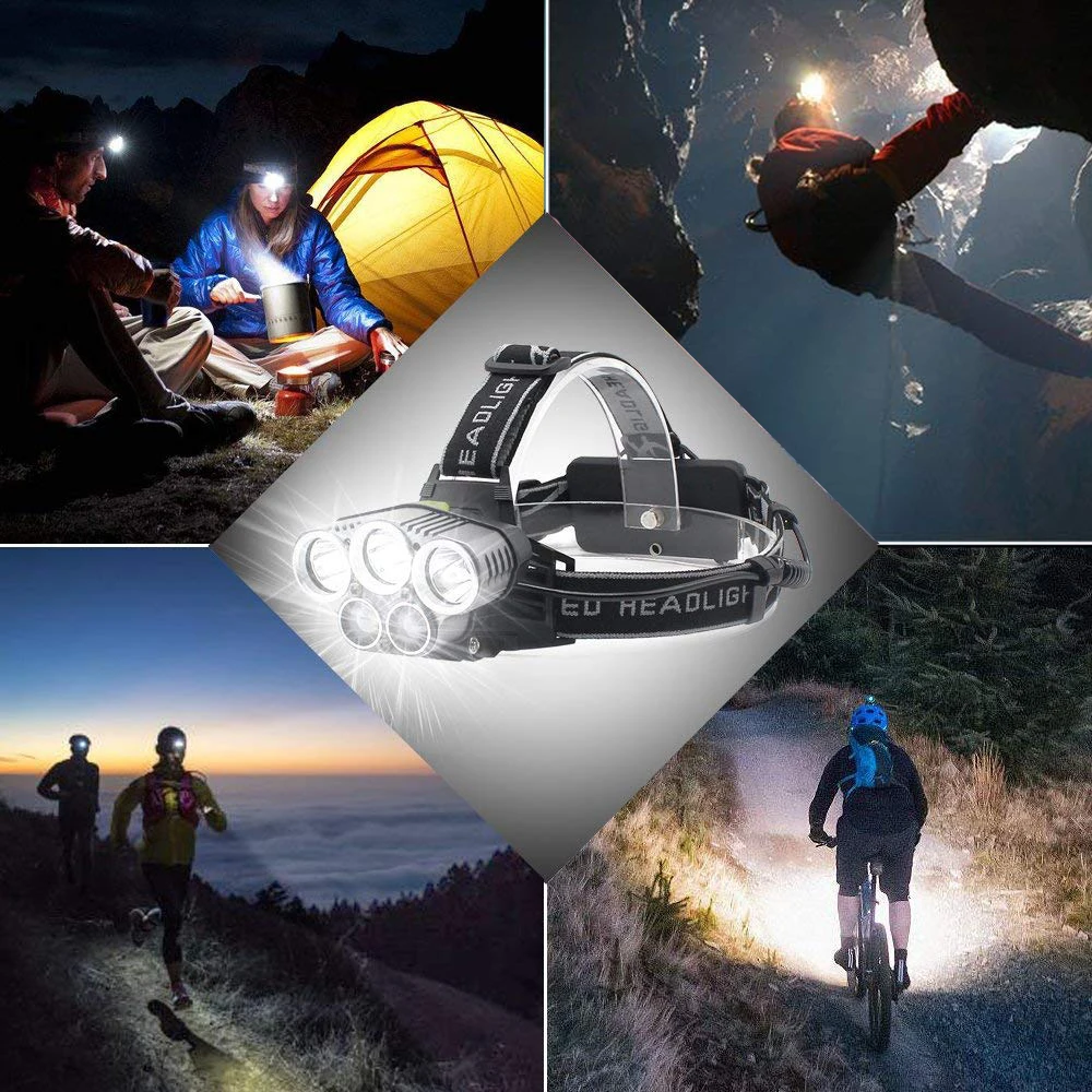 Zezzo® LED Headlamp USB Rechargeable Waterproof Headlight 6 Mode T6 XPE Led Camping Fishing 5LED Strong 18650 Battery | Освещение