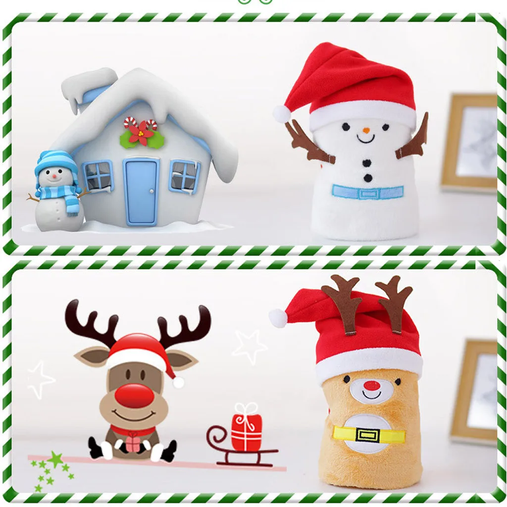 OUNEED 1 Pc Hat and Flannel Blanket Set Snowman Super Soft Christmas Cartoon Flannel Fluffy Blanket Bed Sofa Children Gift#45