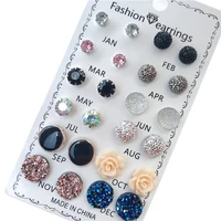 12 pairsset crystal fashion earrings set women jewelry accessories piercing ball stud earring kit bijouteria brincos new 2021