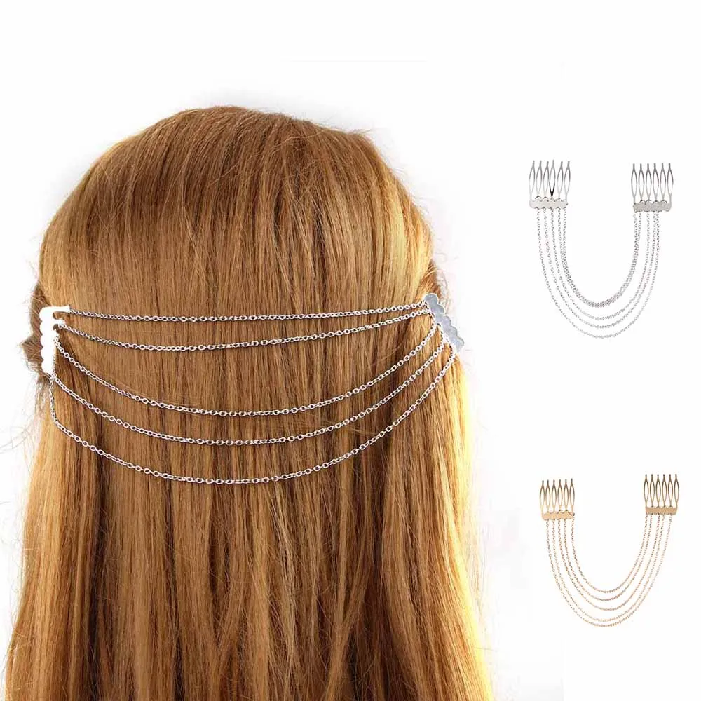 Хит продаж модные женские панк рок бохо 2 расчески цепочки кисточки бахрома