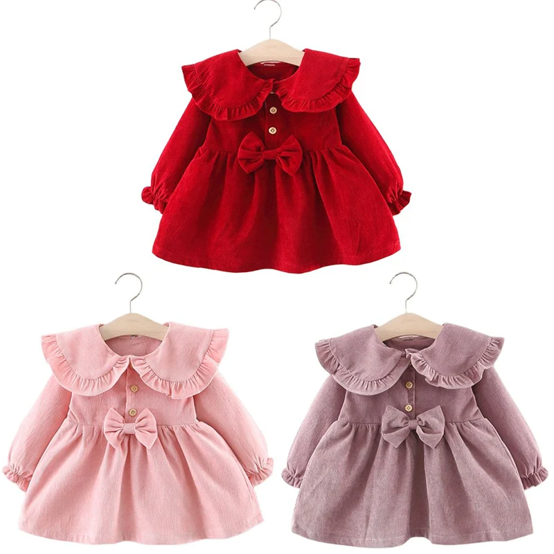 

Autumn Newborn Infant Baby Dress Cotton Toddler Dress Cute Bow Princess Dresses for Girls Long Sleeve Baby Girl Clothes Dresses