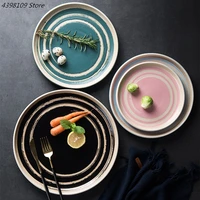 japanese retro tableware ceramic plate creative hand painted ceramic matte disc western steak dish home kitchen cutlery dish