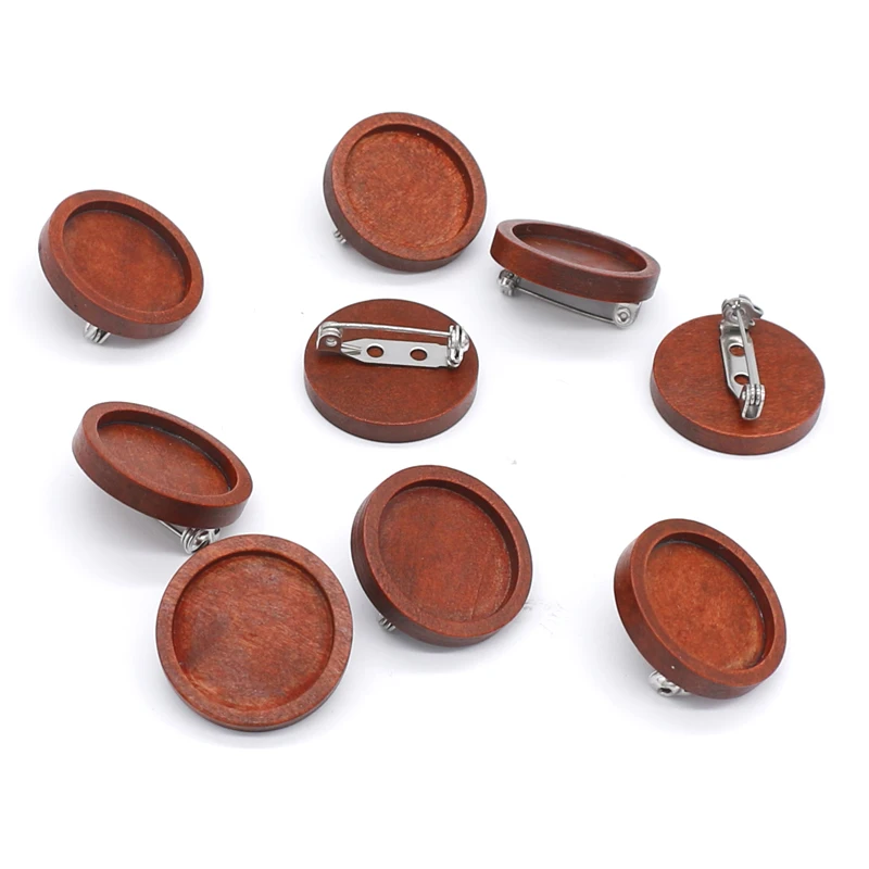 10 штук круглый деревянный основы для брошей 20мм Аксессуары для брошей из дерева и нержавеющей стали с иглой безопасности для изготовления ювелирных изделий.