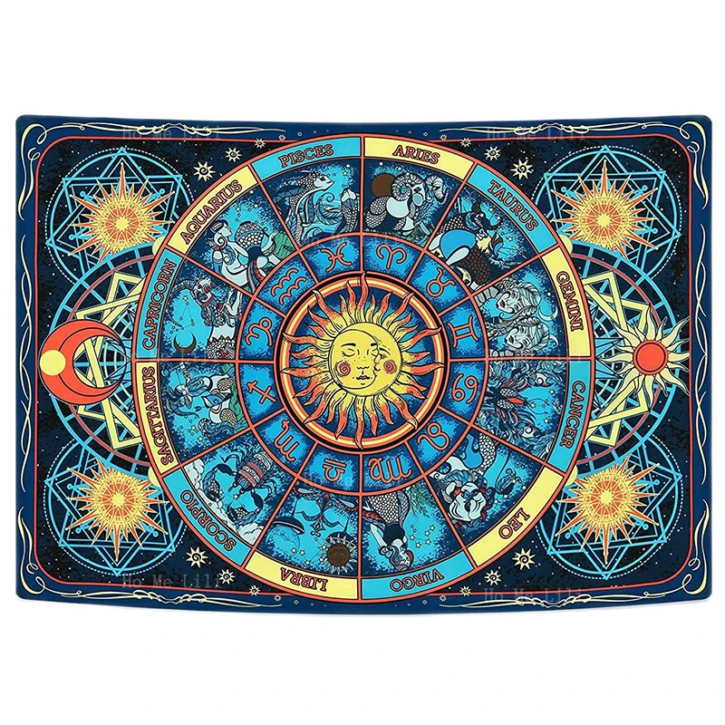 

Leo Twelve Signs Sun And Moon Zodiac Stars Universe Burning Astrology Psychedelic Tapestry Wall Hanging For Room Decor