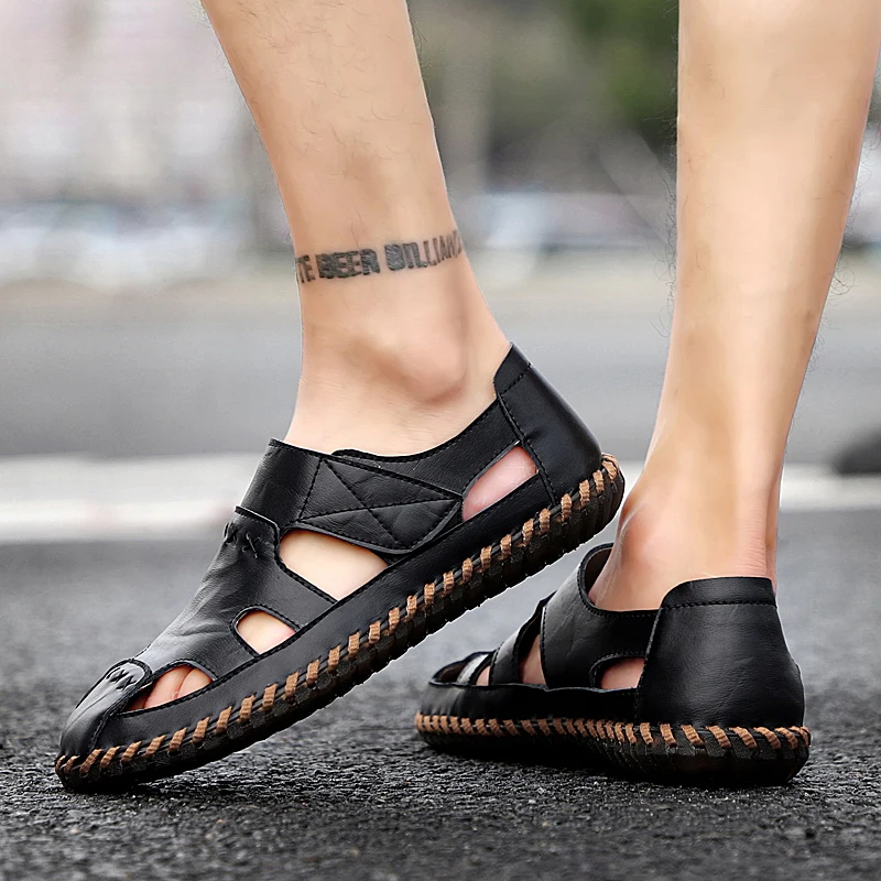 Сандалии мужские из натуральной кожи дышащие с мягкой подошвой - купить по