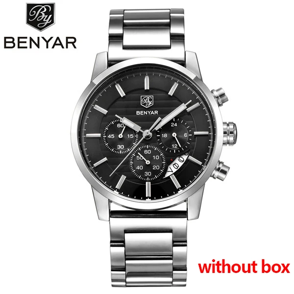 steel black Бренд класса люкс Benyar мужские часы полностью стальные спортивные наручные часы мужские армейские военные часы Мужские кварцевые часы Relogio Masculino - Цвет: steel black
