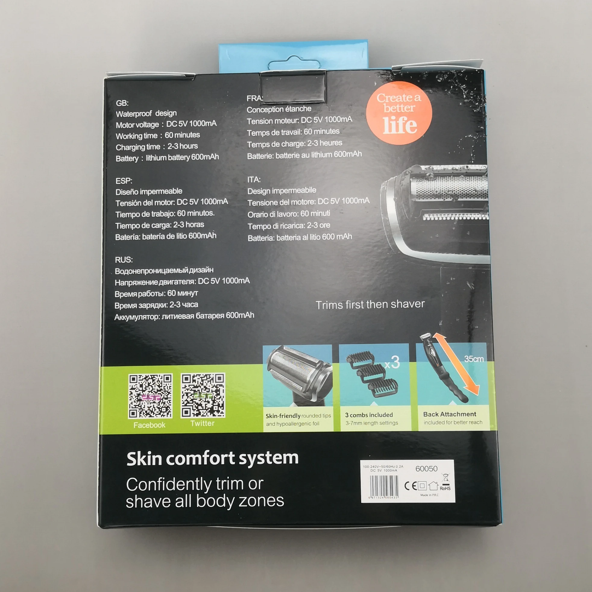 

Facial Body Back shaving machine wet dry electric shaver hair foil electric razor beard trimmer men professional grooming set