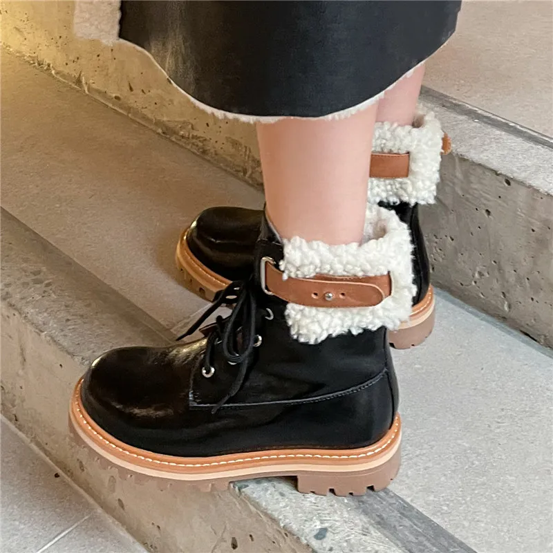 FEDONAS/модные зимние ботинки Женские ботильоны на шнуровке Повседневная Уличная