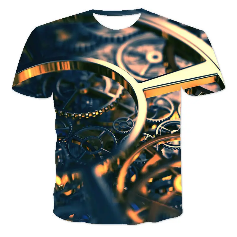 

Men'S Short Sleeve Loose T-Shirt Mechanical 3D Printing Round Neck Pullover And Men'S Casual Streetwear Fashion T-Shirt XXS-6XL