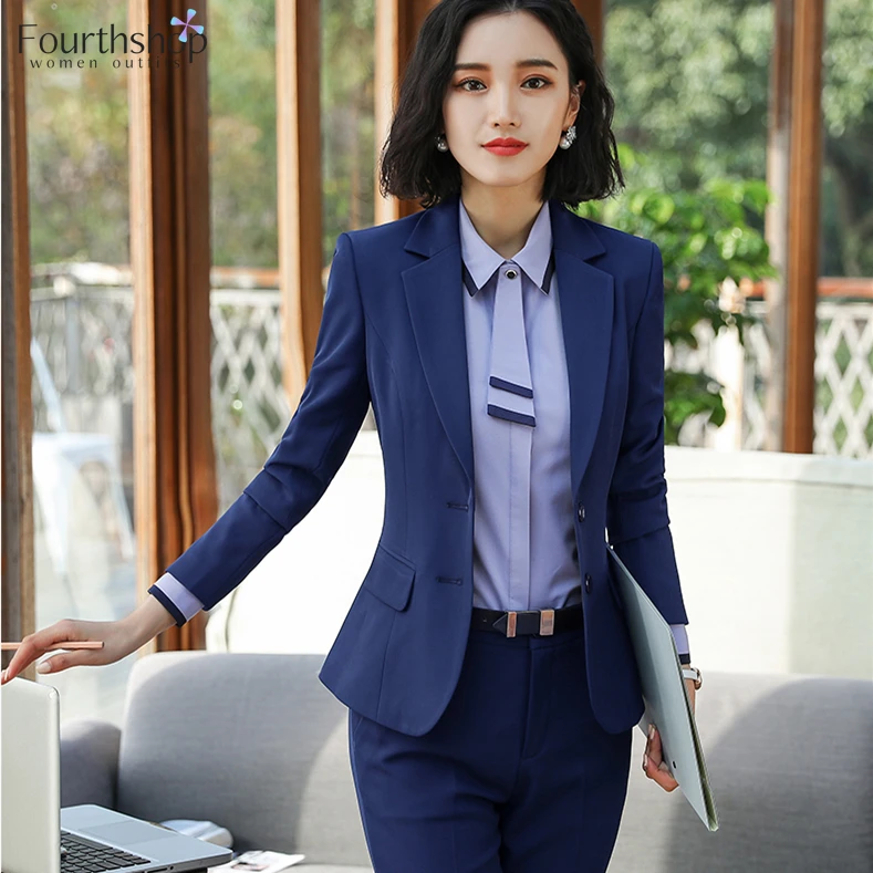 Office Lady 2 Piece Pants Blazer Set Women Suits Business Work Formal Uniform Autumn Winter Plus Size Pantsuits Female 2021 New | Женская