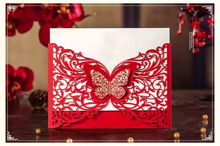 Свадебные пригласительные открытки с бабочкой в китайском стиле для помолвки