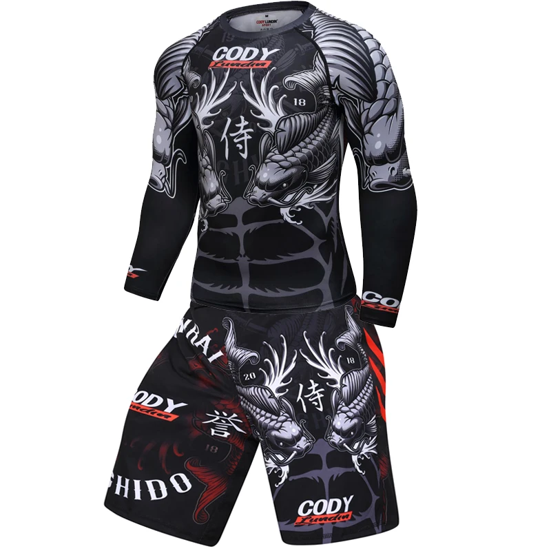 MMA Rashguard Муай Тай боксерские комплекты с сублимированным ярким принтом Карповые