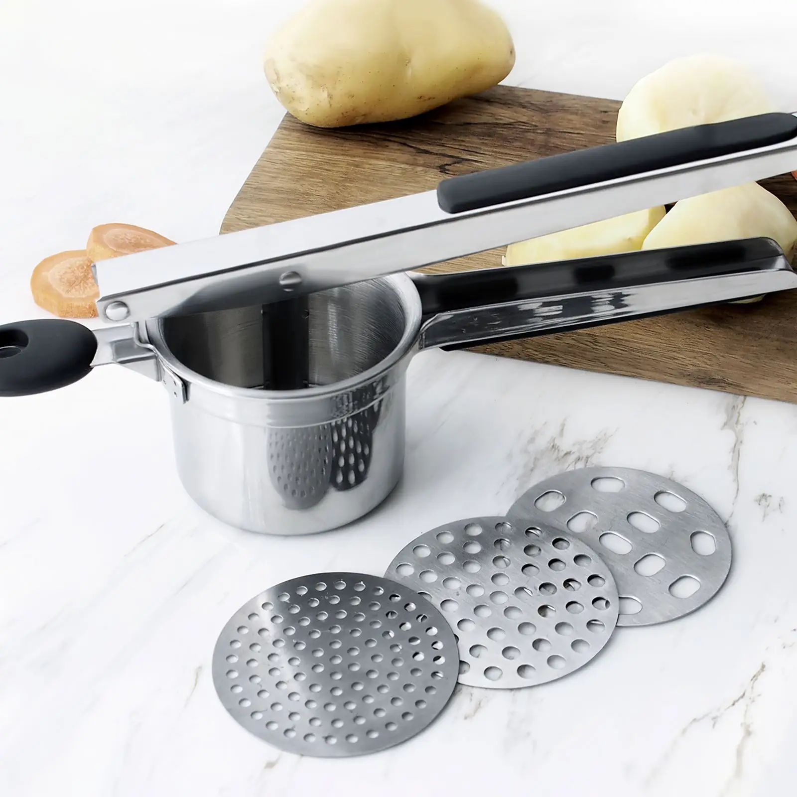 

Stainless Steel Potato Ricer With 3 Interchangeable Fineness Discs Fruit Vegetable Tools Press Crusher Kitchen Tools