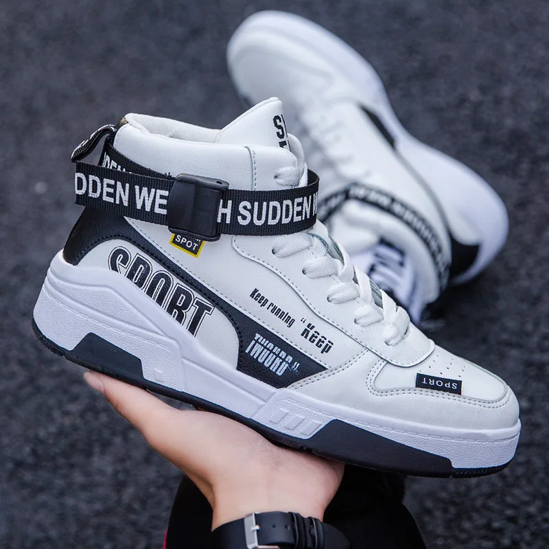 

2020 new spring/summer/autumn off white shoes High-top flat board shoes Casual chunky sneakers Artificial Leather Hasp black