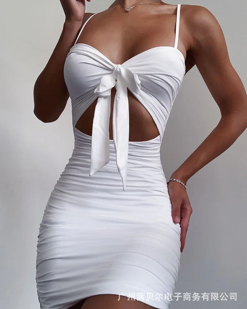 

Wepbel мини-платье с вырезом и высокой талией, Женское боди, сексуальное Белое платье на бретелях без рукавов, Бандажное облегающее платье, клу...