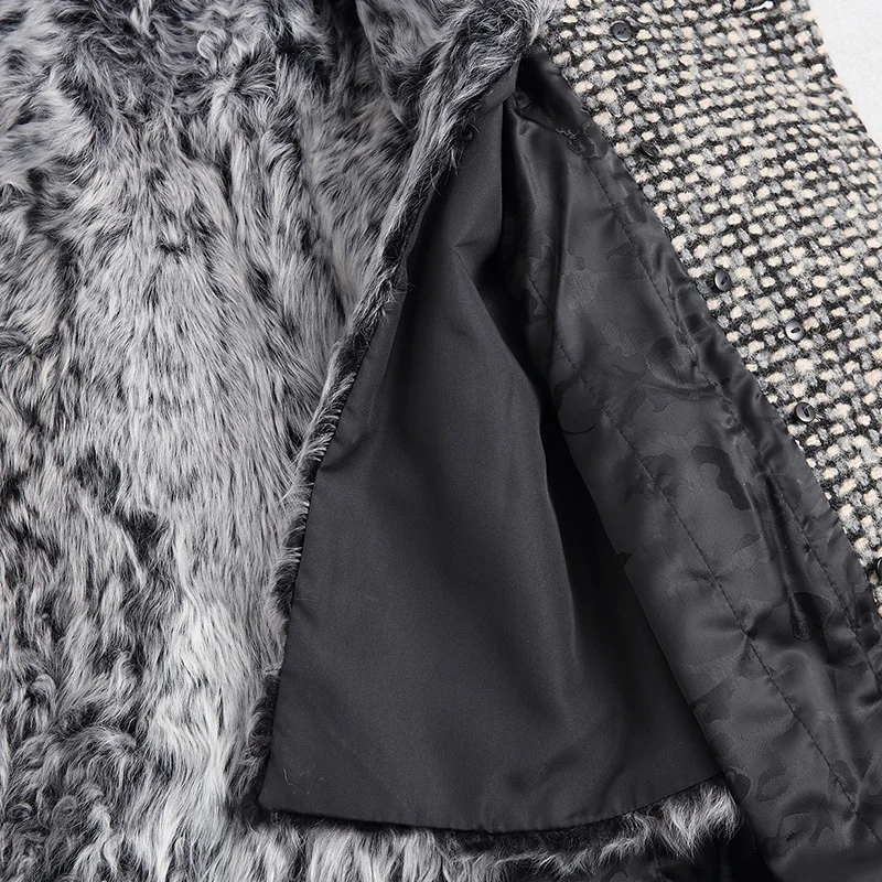 Natural Lamb Fur Liner Winter Jacket Women Warm Real Coat Female Tweed Woolen Coats Mink Trim 18069 WYQ1888 | Женская одежда