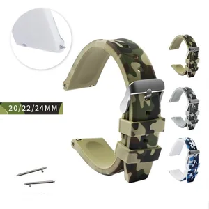 Ремешок силиконовый для наручных часов, спортивный водонепроницаемый Камуфляжный сменный Браслет с принтом, аксессуары для часов, 20 мм 22 мм 24 мм