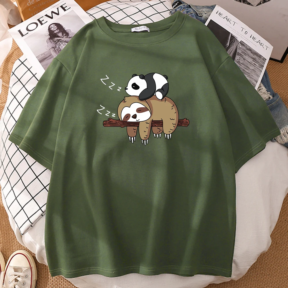 

Panda Lying On A Sloth Printing Male T-Shirt Crewneck Comfortable T-Shirt Fashion Soft Tee Shirts Oversize Summer Tshirts Mans