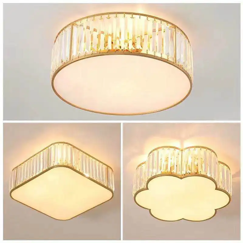 

Postmodern minimalist wrought iron ceiling lamp Hong Kong style American light luxury crystal lamp round bedroom decorative lamp