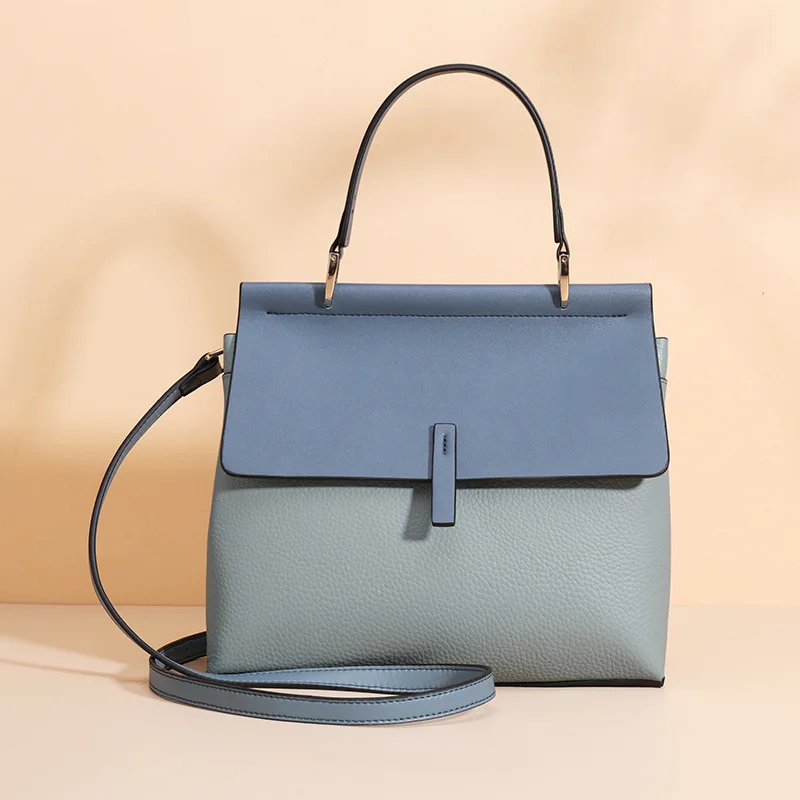 denim blue Новинка, брендовая сумка через плечо с панельным покрытием для женщин, сумка на плечо из натуральной коровьей кожи, женская сумка, большая сумка для путешествий - Цвет: denim blue
