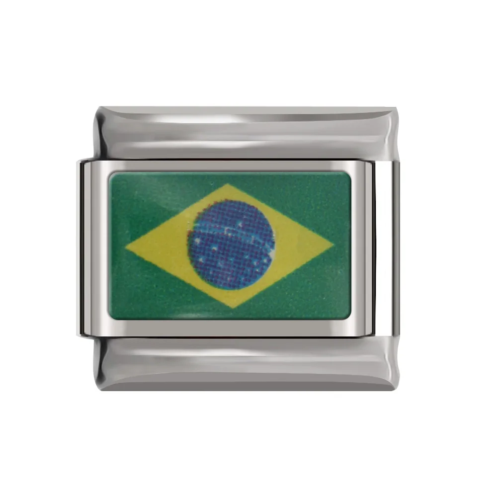 Brazil Hapiship, 1 шт., ширина 9 мм, оригинальная национальная подвеска в виде флага, браслет из нержавеющей стали для изготовления ювелирных изделий DJ16 - Окраска металла: Brazil