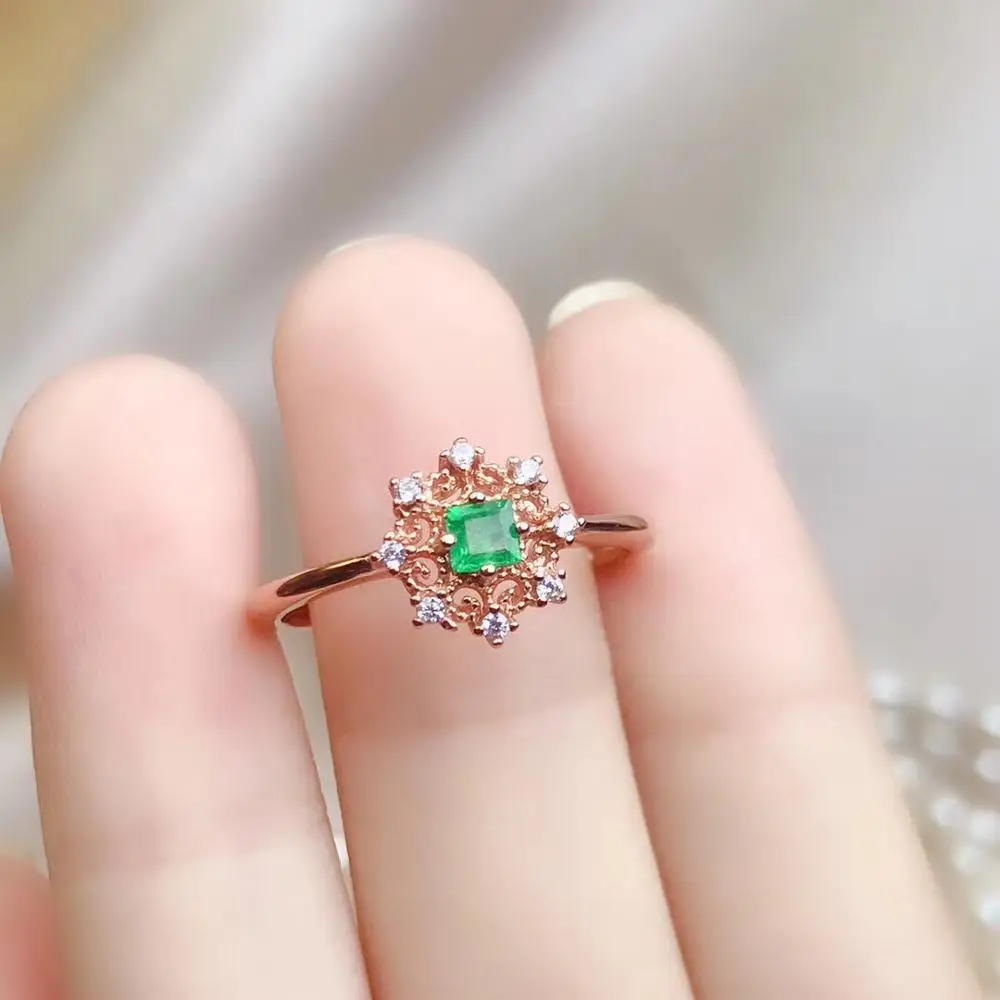 rose gold palting Горячая бутик ювелирные изделия 925 стерлингового серебра натуральный изумруд женское кольцо поддержка тест - Цвет камня: rose gold palting