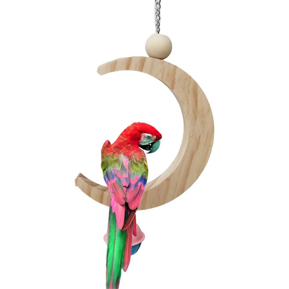 

Wooden Moon-shaped Birds Toys with Colorful Bells Pet Parrot Parakeet Budgie Cockatiel Cage Bird Swing Toys Hanging Hammock