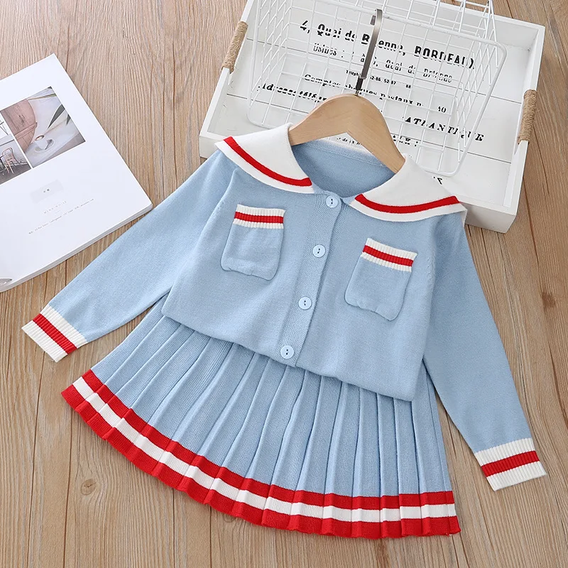 

Children Clothes Autumn Winter Knitting Baby Girls Clothes Set Lattice Sweater+Skirt Tracksuit Suit For Toddler Girls Clothes