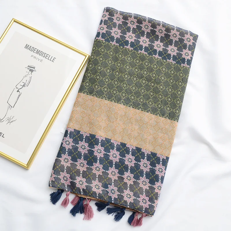 Scarf Daisy Sunflower Cotton and Linen Printed Thin Silk Beach Spring Summer Sunscreen Shawl |