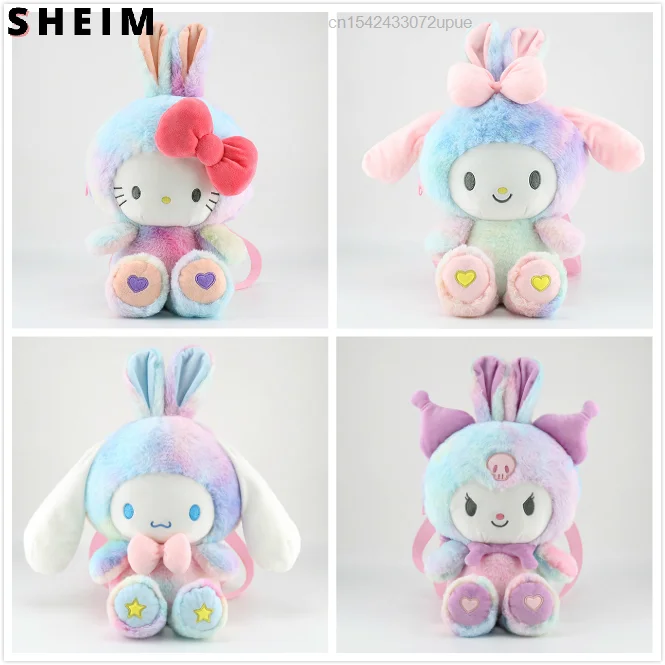 

40cm Kawaii Hello Kitty Kuromi My Melodyed Cinnamoroll KT Cat Plush Backpack Doll Toy Travel Plushie Bags For Kids Girls Gifts