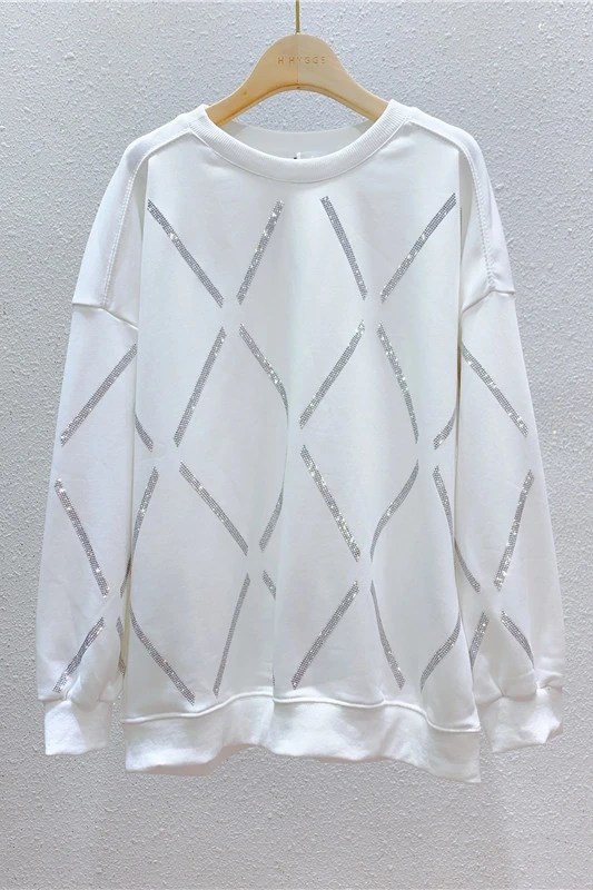 

European Fashion Embroidery Hot Drilling Personality Sweatshirt Women Loose BF Student Pullover Casual Hoodie Tops