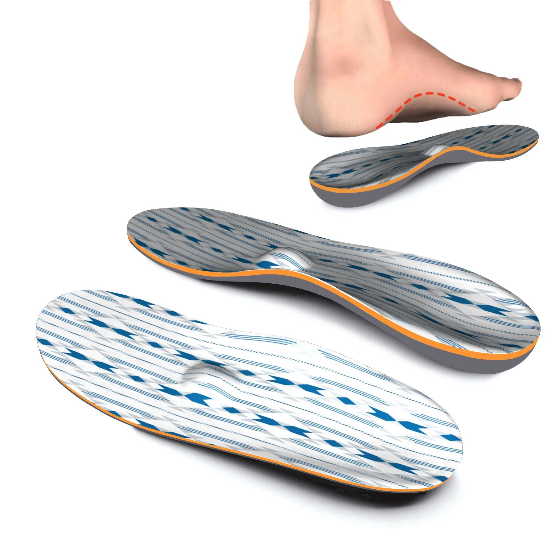 Blue Pattern Memory Foam Orthotic Inserts with Arch Support-Best Insoles for Plantar Fasciitis,Running,Flat Feet Ease Foot Pain