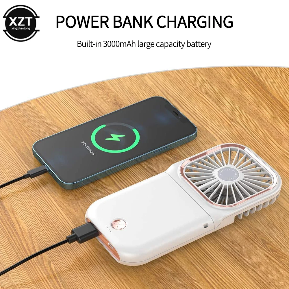 Folding Hanging Neck Fans Mini Portable USB Rechargeable Cooler Neckband Power Bank Handheld/Desktop Multi-Function Electric Fan |