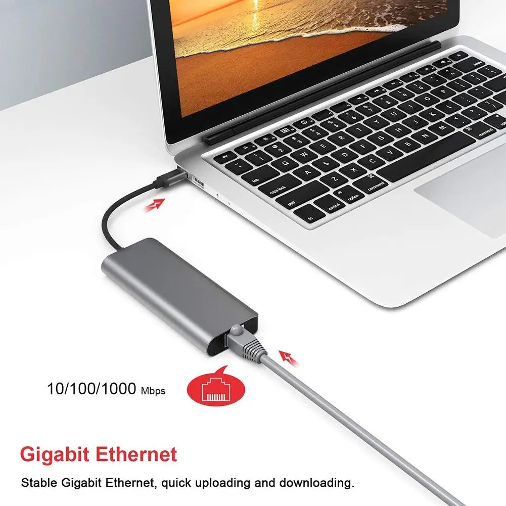 

7 in 1 Type-c to HDMI/USB 3.0 Hub/RJ45/PD/Micro-SD/TF Card Fast Charging Dock High Speed Transmission Cable Hub