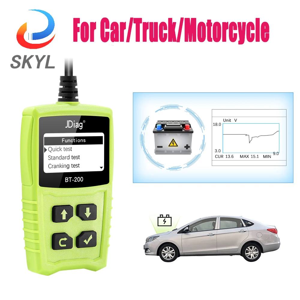 

SKYL JDiag BT200 12V For Car/Truck/Motorcycle Car Bettery Tester Diagnostic Tool Automotive 12V Battery Analyzer Code Reader