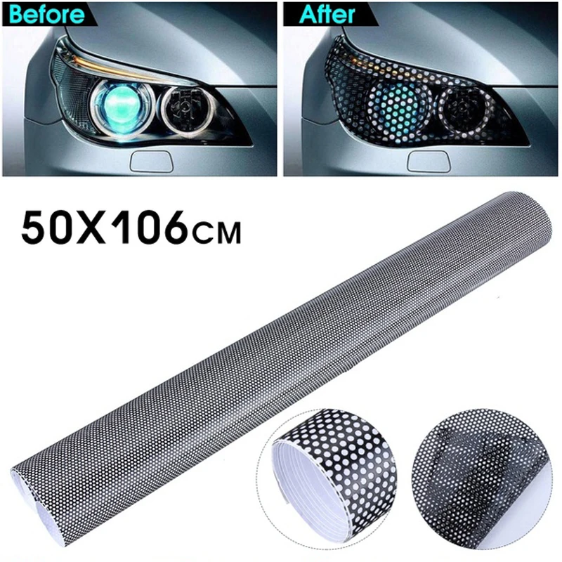 

1 Roll 50cmx106cm Perforated Film Headlight Tint Car Window Mesh Like Fly Eye Tinting Film Car Sticker Styling Car Lamp Decal