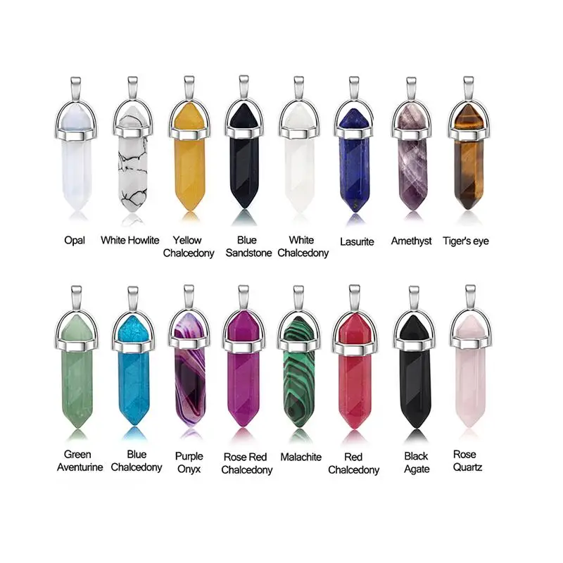 

Hexagon Column Pendant Natural Transparent Opal Crystal Rose Quartz Bullet Pendant DIY Jewelry Couple Decoration Christmas Gift