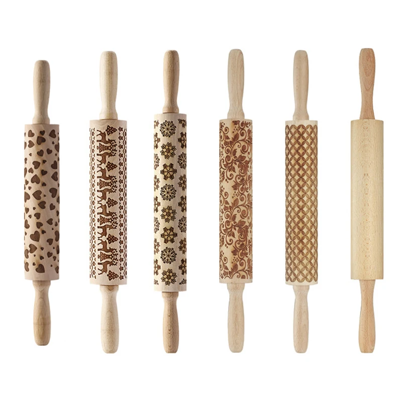 Деревянная Скалка с тиснением легкий ручной ролик для теста печенья печенье
