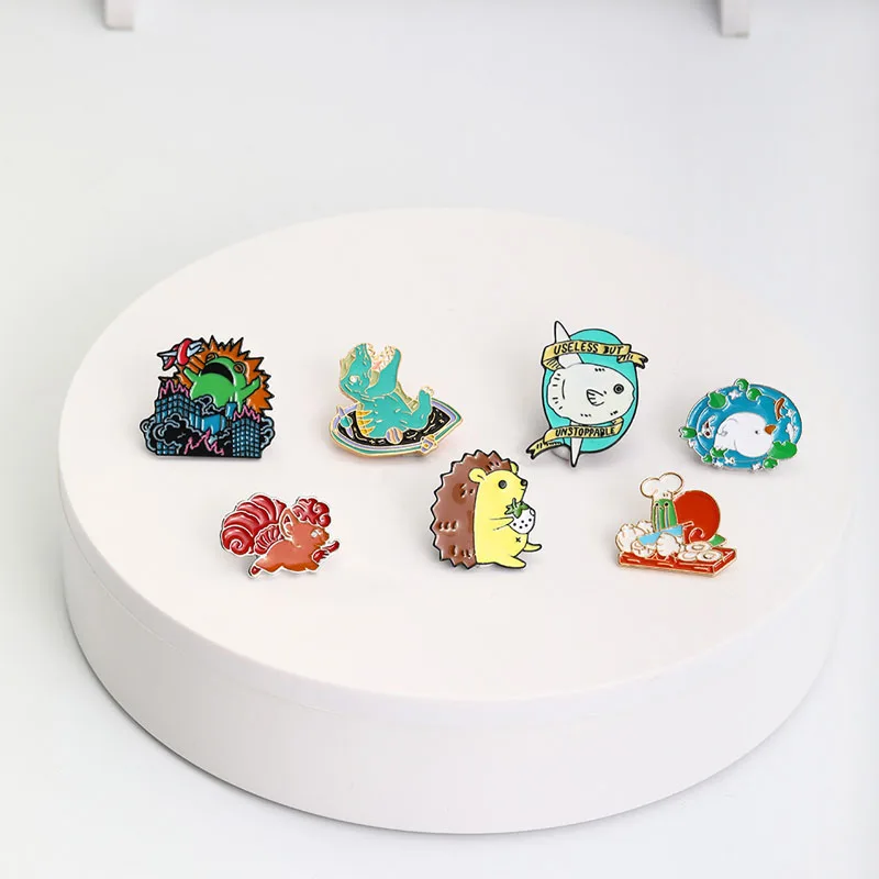 

Cartoon Animal Enamel Pins Custom Hedgehog frog snail dinosaurBrooches Bag Clothes Lapel Pin Badges Funny Zoo Jewelry