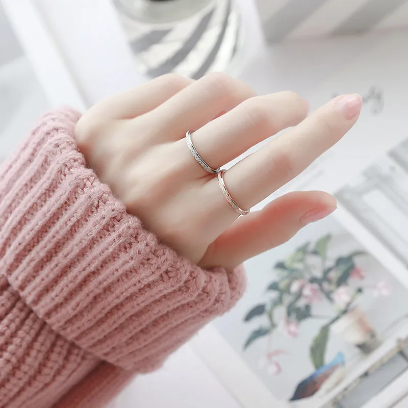

High quality Fashion Simple Scrub Stainless Steel Women 's Rings Width Rose Gold Color Finger Gift For Girl Jewelry