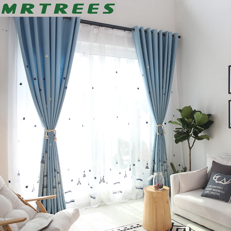 Затемняющие Мультяшные шторы с вышивкой для гостиной мальчиков детей спальни