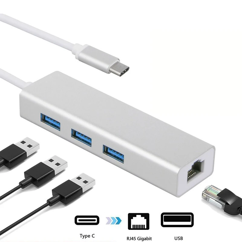 Basix Тип C Ethernet адаптер для RJ45 Lan сетевой карты проводной 10/100/1000 Мбит/с гигабитный USB