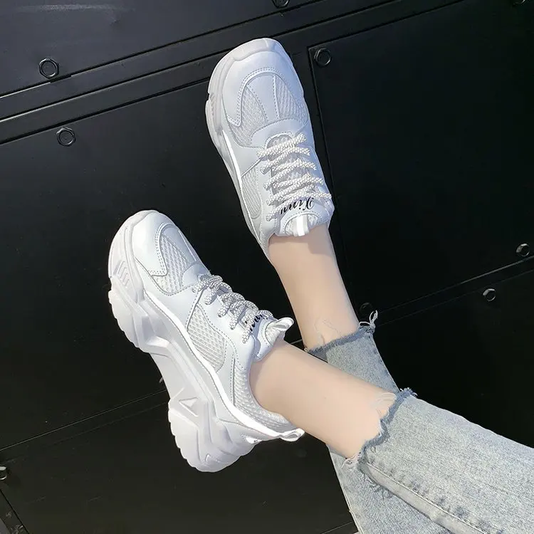 Новинка белые туфли на танкетке женские кроссовки платформе теннисные feminino