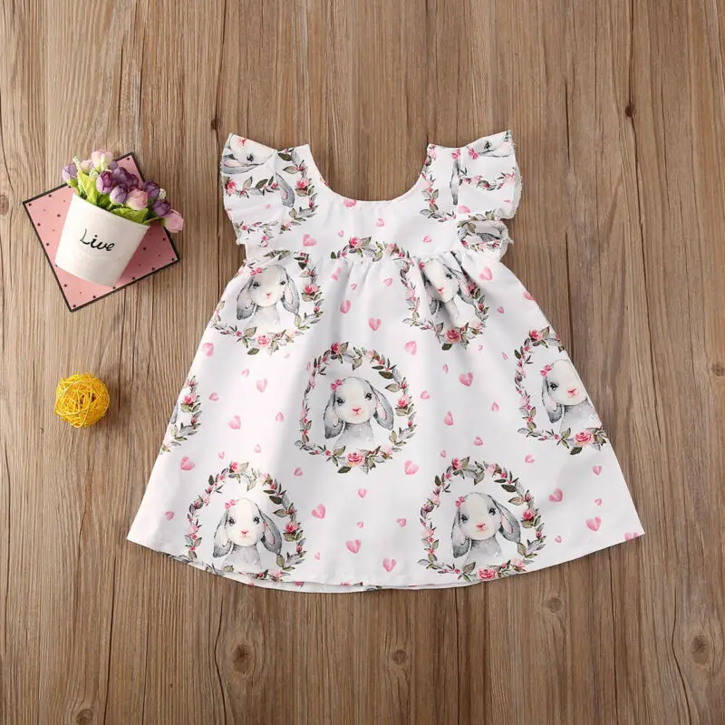 Одежда для маленьких девочек Милое детское пасхальное платье с рисунком кролика