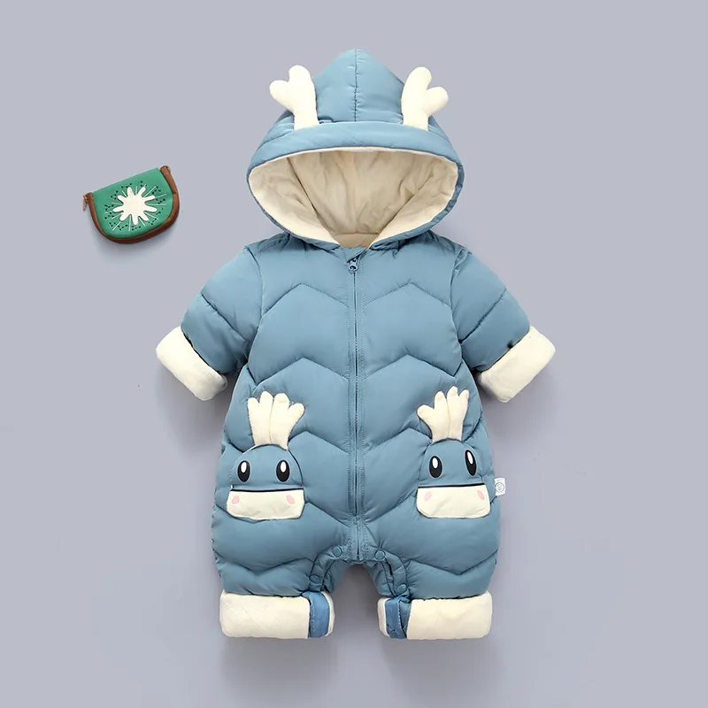 

Ins Hot Winter Child Overalls Newborn One-Piece Romper Thick Cotton Jumpsuit Hooded Romper Infant Fawn Romper Clothing For Baby