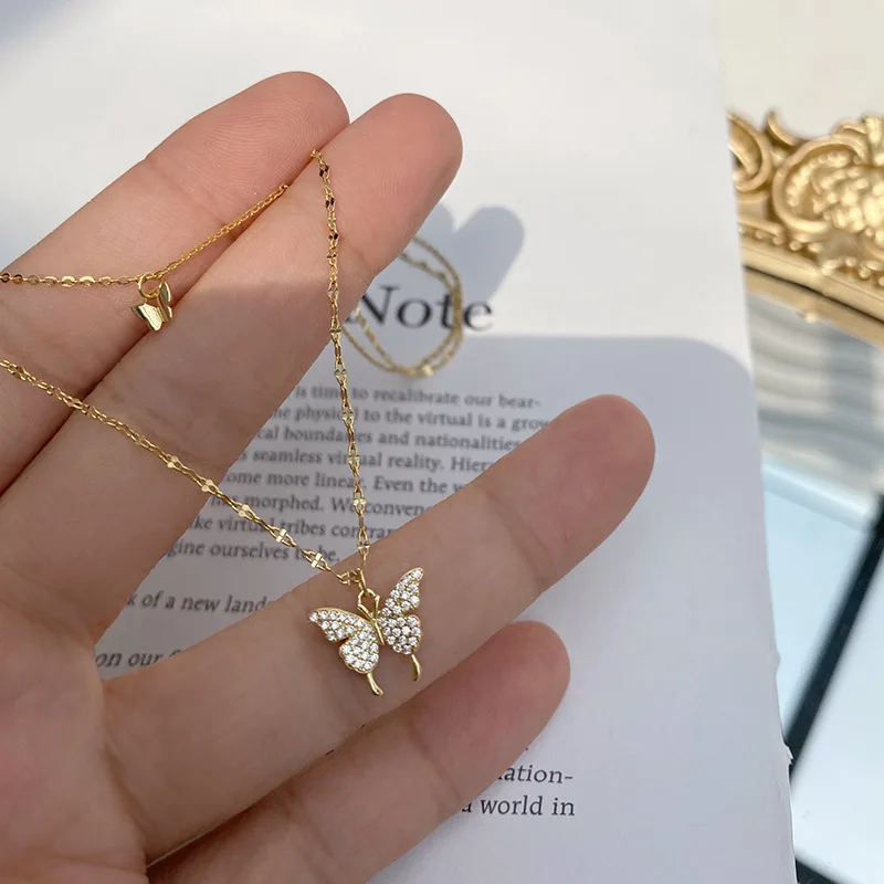 925sh diamond high-grade butterfly necklace, popular design, cool personality, net red, simple and versatile, trendy clavicle ch